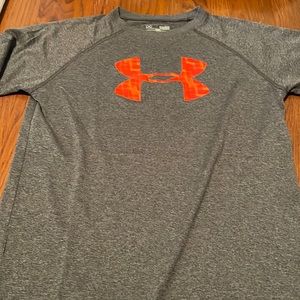 Under armour youth loose large dri-fit, gray with neon orange